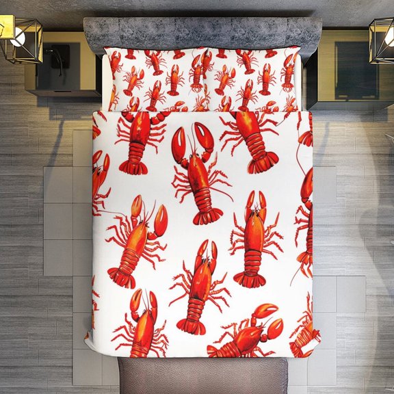 Quilt Cover Set Fashionable Printed Bedding Covers with Pillowcase Home Textiles, Lobster Pattern Print Fabric Full (79"x91")