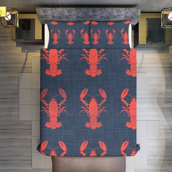 Quilt Cover Set Fashionable Printed Bedding Covers with Pillowcase Home Textiles, Lobster Pattern Queen (90"x90")