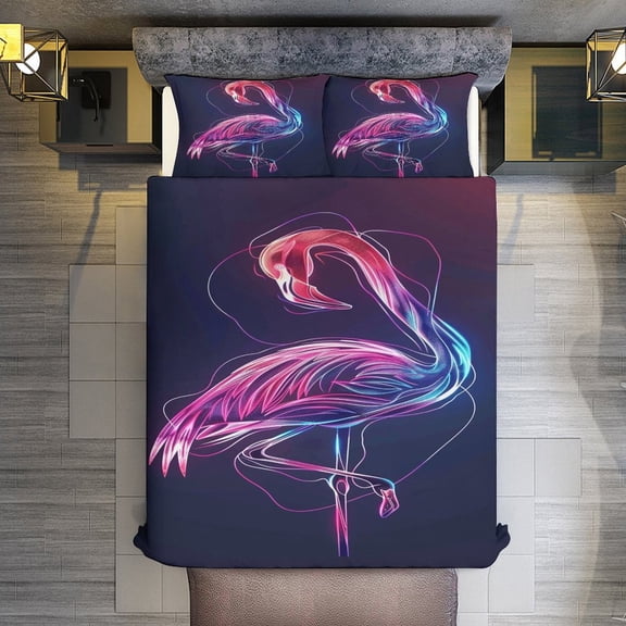 Quilt Cover Set Fashionable Printed Bedding Covers with Pillowcase Home Textiles, Neon Flamingo Full (79"x91")