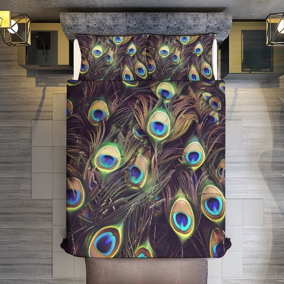 Quilt Cover Set Fashionable Printed Bedding Covers with Pillowcase Home Textiles, Peacock King (90"x102")