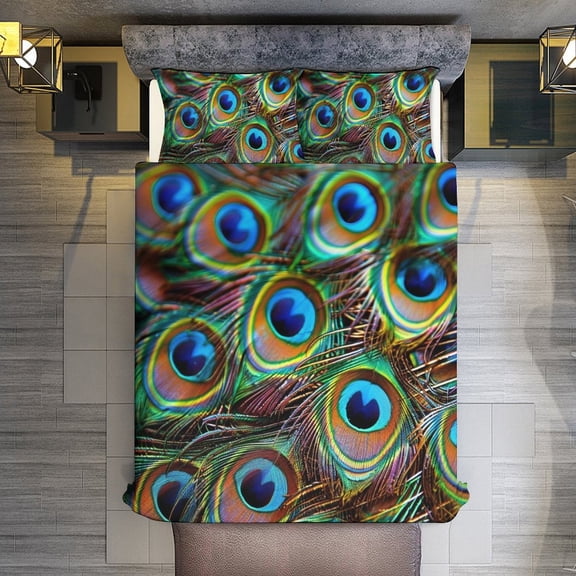 Quilt Cover Set Fashionable Printed Bedding Covers with Pillowcase Home Textiles, Peacock Twin (68"x86")