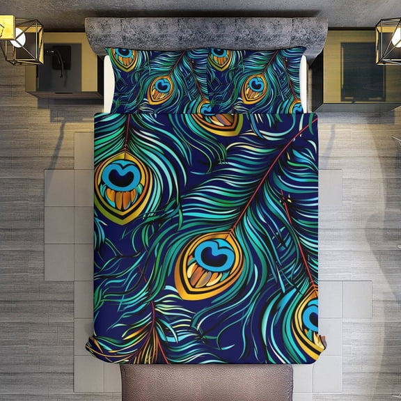 Quilt Cover Set Fashionable Printed Bedding Covers with Pillowcase Home Textiles, Peacock Twin (68"x86")