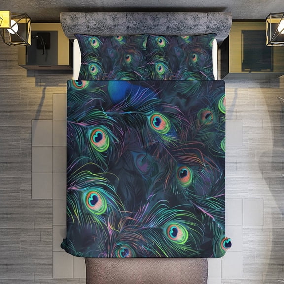 Quilt Cover Set Fashionable Printed Bedding Covers with Pillowcase Home Textiles, Peacock Twin (68"x86")