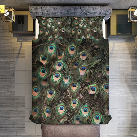 Quilt Cover Set Fashionable Printed Bedding Covers with Pillowcase Home Textiles, Peacock Twin (68"x86")