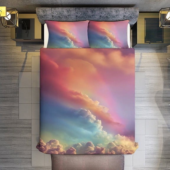 Quilt Cover Set Fashionable Printed Bedding Covers with Pillowcase Home Textiles, Rainbow Clouds Colorful Sky Twin (68"x86")