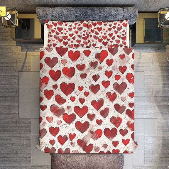 Quilt Cover Set Fashionable Printed Bedding Covers with Pillowcase Home Textiles, Red Line Heart Pattern Queen (90"x90")