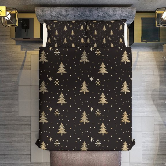 Quilt Cover Set Fashionable Printed Bedding Covers with Pillowcase Home Textiles, Snow Flake Christmas King (90"x102")