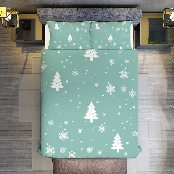 Quilt Cover Set Fashionable Printed Bedding Covers with Pillowcase Home Textiles, Snow Flake Christmas Queen (90"x90")