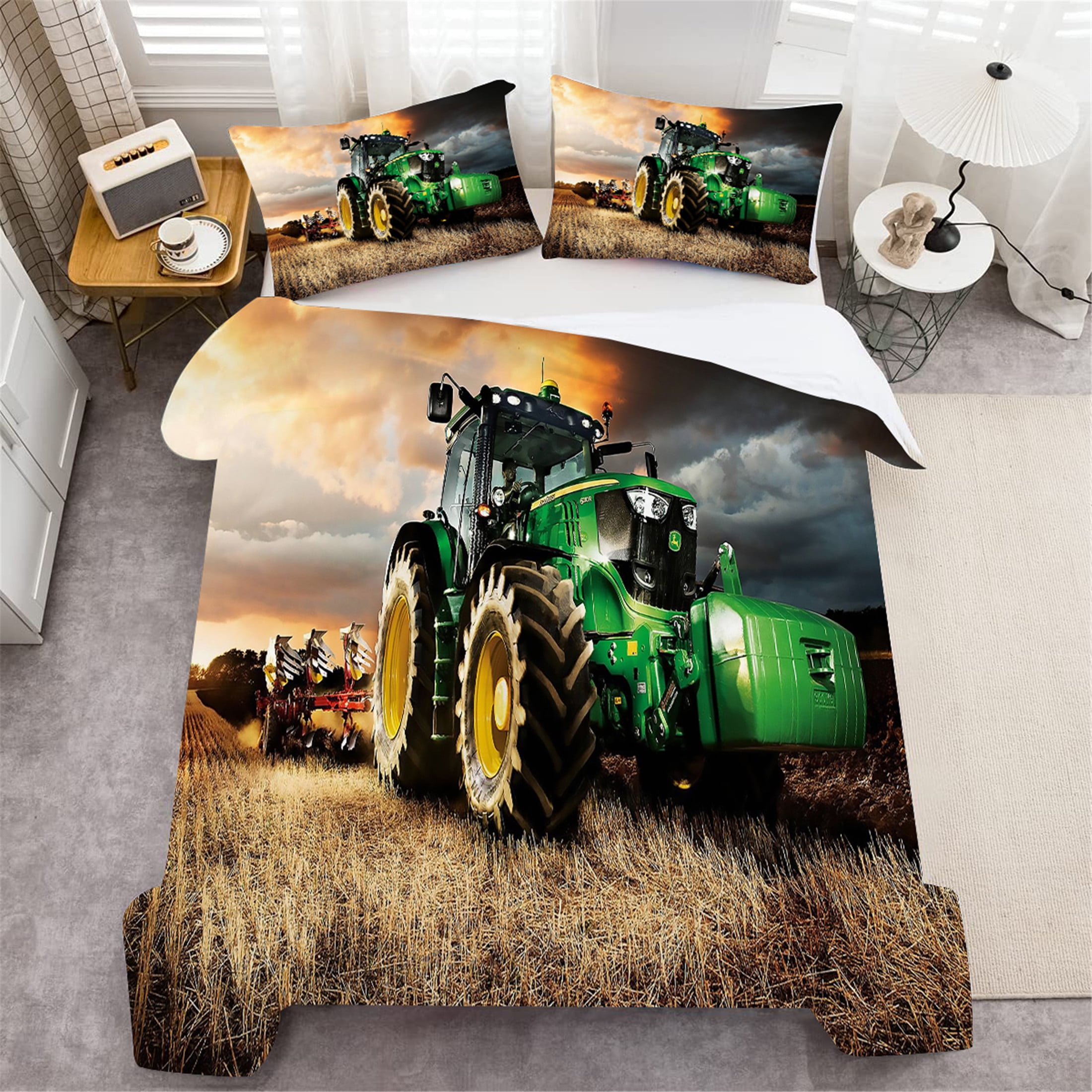 Quilt Cover Set Vintage Boy Man Children Duvet Cover Set Truck Painting Home Textiles Bed Cover Set,Queen (90"x90")
