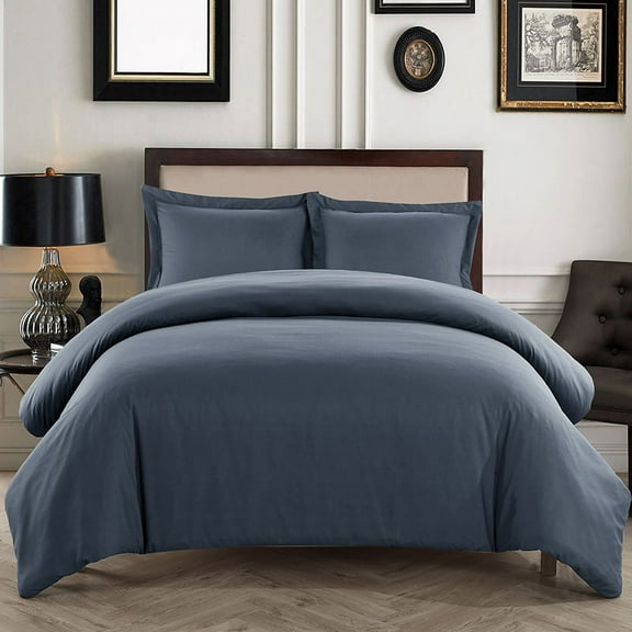 Quilt Cover Sheet Set Microfiber，Cool & Breathable Solid Color Pillowcase Gray
