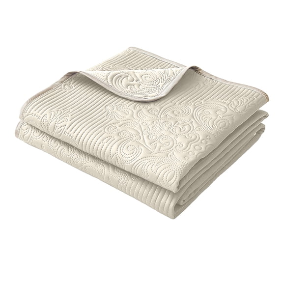 Quilt Full Queen Size, Lightweight Quilt Bedding with Boho Embossed Pattern, Soft Microfiber Quilt for All Seasons, 59"x79", Khaki