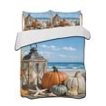 thumbnail image 1 of Quilt King Size Bedding Set, Fall Coastal Pumpkins Reversible Summer Quilt 3 Pieces, Thanksgiving Ocean Beach Waves Leaf Lightweight Bedspreads Coverlets with 2 Pillow Shams for All Seasons, 1 of 5