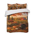 thumbnail image 1 of Quilt King Size Bedding Set, Fall Turkey Reversible Summer Quilt 3 Pieces, Thanksgiving Country Pumpkins Maple Leaves Lightweight Bedspreads Coverlets with 2 Pillow Shams for All Seasons, 1 of 5