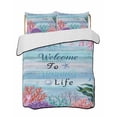 thumbnail image 1 of Quilt King Size Bedding Set, Ocean Coral Reversible Summer Quilt 3 Pieces, Summer Coastal Seaweed Starfish Wood Ombre Blue Lightweight Bedspreads Coverlets with 2 Pillow Shams for All Seasons, 1 of 5