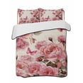 thumbnail image 1 of Quilt King Size Bedding Set, Pink Roses Reversible Summer Quilt 3 Pieces, Spring Floral Elegant Pastoral Butterfly Retro Lightweight Bedspreads Coverlets with 2 Pillow Shams for All Seasons, 1 of 5