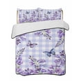 thumbnail image 1 of Quilt King Size Bedding Set, Purple Flowers Reversible Summer Quilt 3 Pieces, Butterfly Spring Floral Checkered Farmhouse Lightweight Bedspreads Coverlets with 2 Pillow Shams for All Seasons, 1 of 5