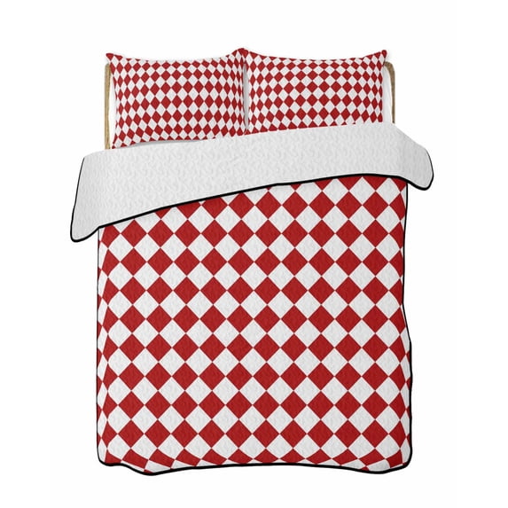 Quilt King Size Bedding Set, Red Plaid Reversible Summer Quilt 3 Pieces, Modern Minimalist Geometric Gingham Checkered Lightweight Bedspreads Coverlets with 2 Pillow Shams for All Seasons