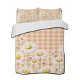 thumbnail image 1 of Quilt King Size Bedding Set, Spring White Daisy Reversible Summer Quilt 3 Pieces, Farmhouse Floral Orange Buffalo Plaid Lightweight Bedspreads Coverlets with 2 Pillow Shams for All Seasons, 1 of 5
