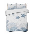 thumbnail image 1 of Quilt King Size Bedding Set, Starfish Coastal Reversible Summer Quilt 3 Pieces, Nautical Summer Beach Coral Shell Lightweight Bedspreads Coverlets with 2 Pillow Shams for All Seasons, 1 of 5