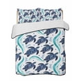 thumbnail image 1 of Quilt King Size Bedding Set, Teal Sea Turtle Coastal Reversible Summer Quilt 3 Pieces, Classic Ocean Waves Turquoise Lightweight Bedspreads Coverlets with 2 Pillow Shams for All Seasons, 1 of 5