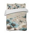 thumbnail image 1 of Quilt King Size Bedding Set, Teal Tulip Butterfly Reversible Summer Quilt 3 Pieces, Beige Turquoise Floral Vintage Rustic Lightweight Bedspreads Coverlets with 2 Pillow Shams for All Seasons, 1 of 5