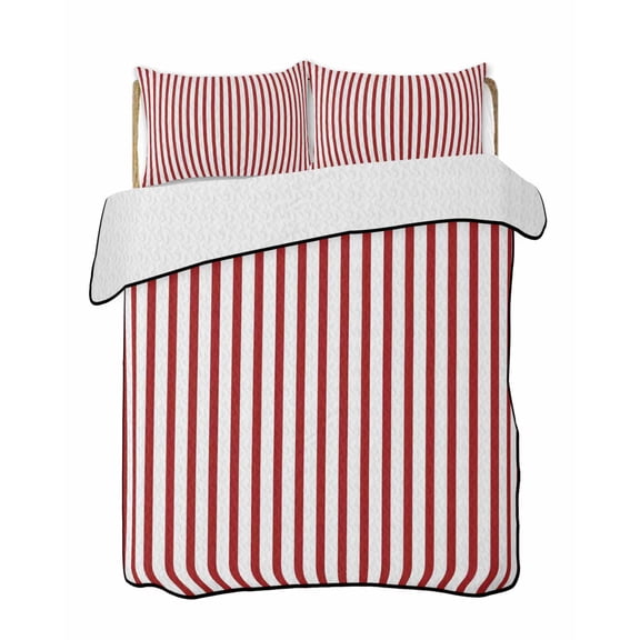 Quilt King Size Bedding Set, Thin Red Striped Reversible Summer Quilt 3 Pieces, Farmhouse Modern Red Stripes Lightweight Bedspreads Coverlets with 2 Pillow Shams for All Seasons