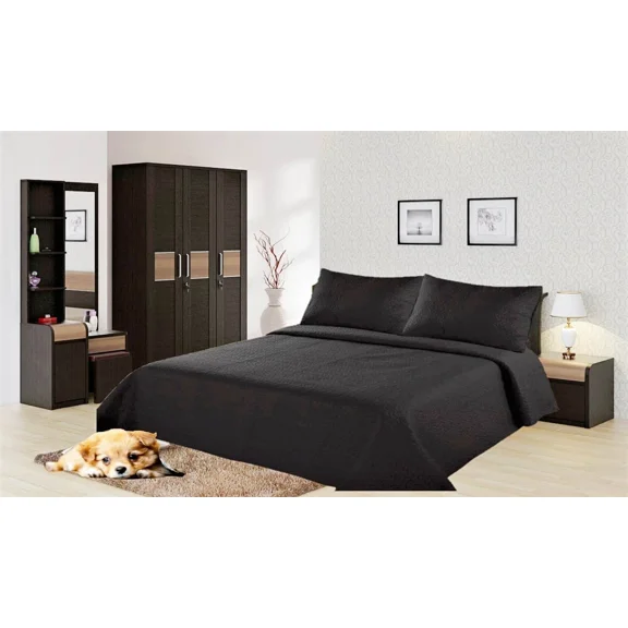 Gorgeous Home Linen Nena King Quilt Bedding Set with Pillow Case Reversible Black