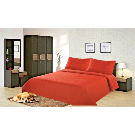 Gorgeous Home Linen Nena King Quilt Bedding Set with Pillow Case Reversible Orange