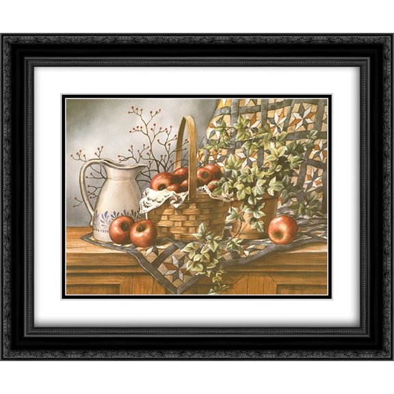 Quilt, Pitcher And Apples 2x Matted 24x20 Black Ornate Framed Art Print by T.C. Chiu