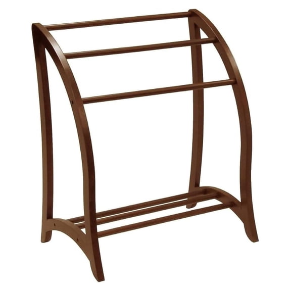 Quilt Rack with 3 Rungs Antique Walnut Perfect for Storing and Displaying Quilts Throws or Blankets Features Traditional Design with Sturdy Wood Construction Ideal for Living Rooms