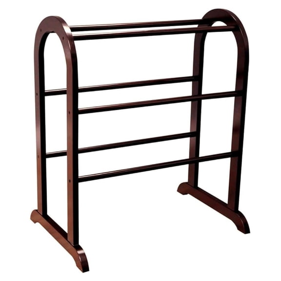 Quilt Rack, Frenchi Home Furnishing Wooden Blanket Rack - Espresso Finish, 26.4" Wide, 6 Rods, Tiered Display for Quilts & Bedding