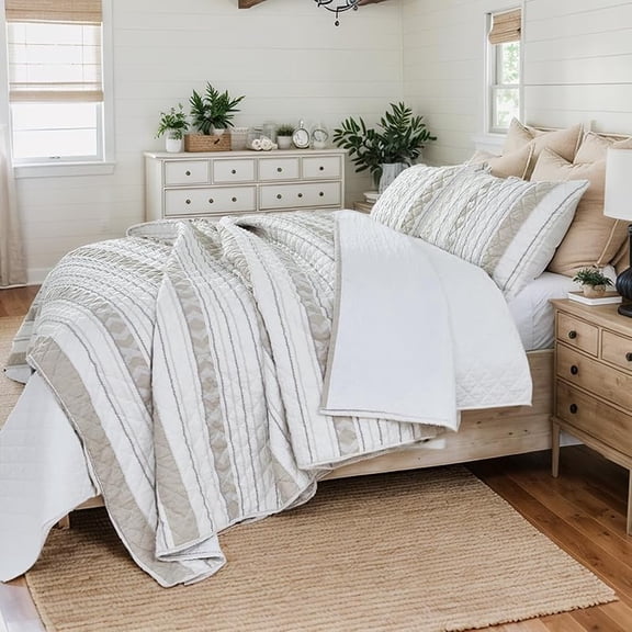 Quilt Set Cotton Cream Buttery White Luxury Matelasse Bedding Coverlet Set Scalloped Bedspreads 3-Piece