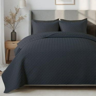 VCCOEM Quilt Set Full/Queen Size Lightweight Bedspreads Soft Bed Summer Quilt Bedding Set Comforter Set Coverlet for All Seasons, 3 Piece (1 Quilt, 2 Pillow Shams), Woven Pattern, Dark Gray