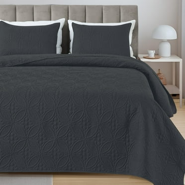 VCCOEM Quilt Set Full/Queen Size Lightweight Bedspreads Soft Bed Summer Quilt - Modern Style Coin Pattern Coverlet for All Season - 3 Piece (1 Quilt, 2 Pillow Shams), Dark Grey