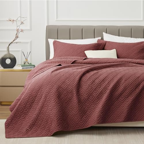 Quilt Set Full/Queen Size Red 3 Piece,Lightweight Soft Coverlet Modern