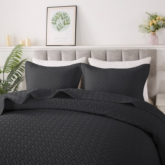 Quilt Set Full/Queen Size - Soft Lightweight Quilts Summer Quilted Bedspreads - Reversible Coverlet Bedding Set for All Season 3 Piece (1 Quilt, 2 Pillow Shams) - Dark Grey