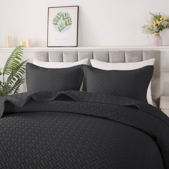Quilt Set Full/Queen Size - Soft Lightweight Quilts Summer Quilted Bedspreads - Reversible Coverlet Bedding Set for All Season 3 Piece (1 Quilt, 2 Pillow Shams) - Dark Grey