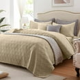thumbnail image 1 of Quilt Set King Size 3 Pieces, Lightweight Beige Bedspread-98''x106'', Soft Microfiber Summer Quilt/Coverlet,Luxurious Warm Bedding Sets for All Seasons (Includes 1 Quilt, 2 Shams), 1 of 7