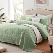 Quilt Set King Size 3 Pieces, Lightweight Sage Green Bedspread-98''x106'', Soft Microfiber Summer Quilt, Luxurious Warm Coverlet Set for All Seasons (Includes 1 Quilt, 2 Shams)