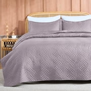 Mosluna King Size Qulit Set, 3 Piece Lightweight Bedspreads, All-Season Coverlet with 2 Pillow Shams, Pink