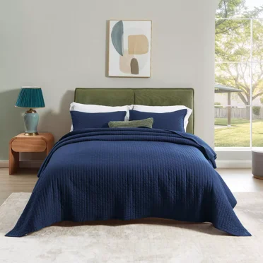 Quilt Set King Size - Lightweight Soft Quilts Bedspreads for All Season 3 Piece, Blue, (1 Quilt, 2 Pillow Shams)