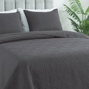 Quilt Set Queen Size - Lightweight Quilts Summer Bedspreads for All Season 3 Piece (1 Quilt, 2 Pillow Shams) - Dark Grey