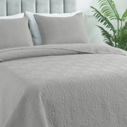 Quilt Set Queen Size - Lightweight Quilts Summer Bedspreads for All Season 3 Piece (1 Quilt, 2 Pillow Shams) - Light Grey