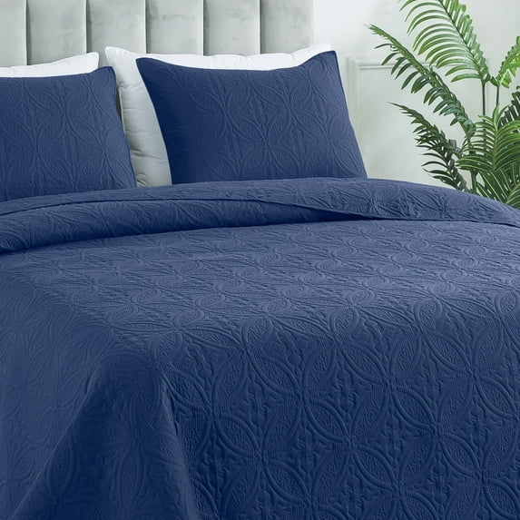 Quilt Set Queen Size - Lightweight Quilts Summer Bedspreads for All Season 3 Piece (1 Quilt, 2 Pillow Shams) - Navy Blue