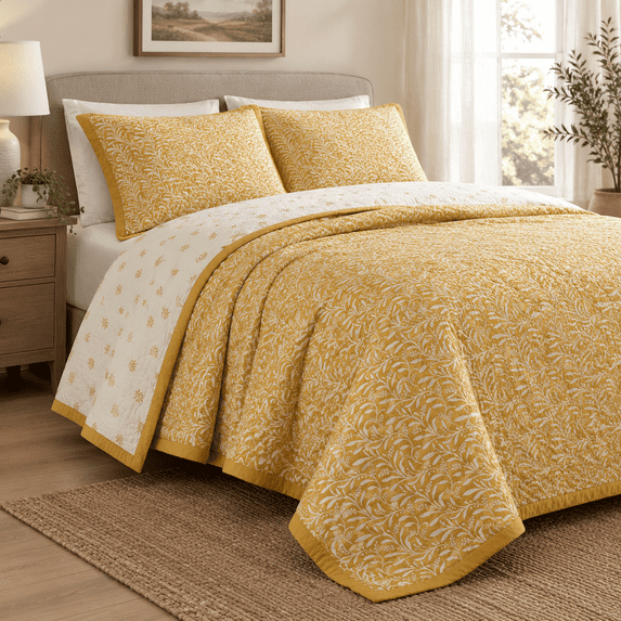Pattern Calar Quilt Set Queen Size Ton Bedding Bedspread Botanical Pattern Solid ...
