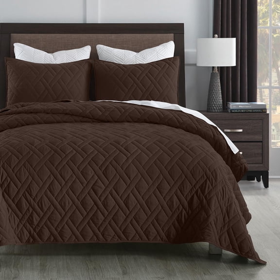 Quilt Set Size Chocolate Classic Geometric Stitched Pattern Ultra Soft Microfiber Lightweight Bedding Bedspread Coverlet For All Season With 1 1 Pillow Sham