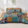 thumbnail image 1 of Quilt Set  Size, Rustic Patchwork  3 count Soft Bed Cover Bedding Set,  Turquoise Lightweight Bedspread Coverlet with 2 Pillow Shams for  Season, 1 of 7