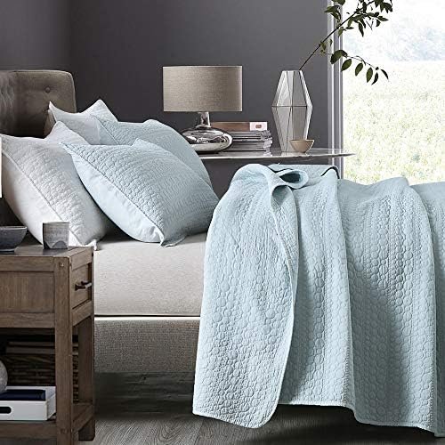 Quilt Set Twin Size Aqua Blue, Classic Geometric Spots Stitched Pattern, Stone-Washed Microfiber Chic Rustic Look, Ultra Soft Lightweight Quilted Bedspread for All Season, 2 Pieces