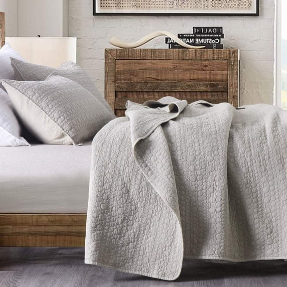 Quilt Set Twin Size Beige, Classic Geometric Spots Stitched Pattern, Stone-Washed Microfiber Chic Rustic Look, Ultra Soft Lightweight Quilted Bedspread for All Season, 2 Pieces