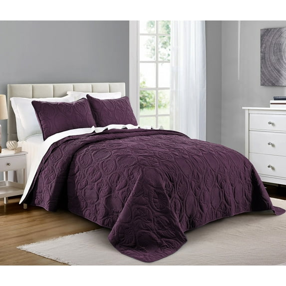 Quilt Set Twin Size Purple - Oversized Bedspread - Extra Soft Microfiber Coverlet for All Season - Includes 1 Quilt and 1 Sham, Ocean Star Pattern